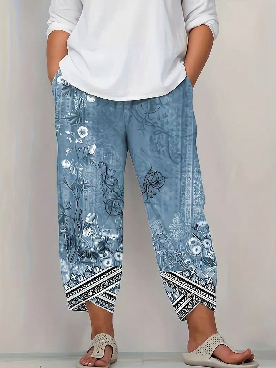 Olwen | Vintage Floral Capri Pant With Elastic Waist