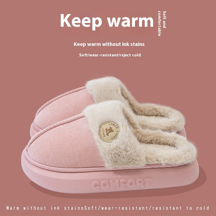 Plush Fleece Slippers for Women and Men, Thick Sole