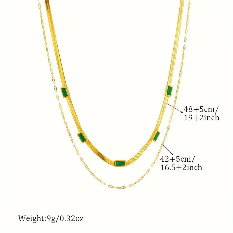 Carys Gem Double-Layer Retro Necklace | Gold