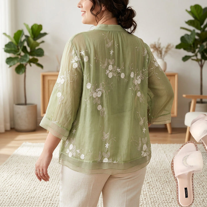 Delia | Elegant Top with Embroidered Flowers