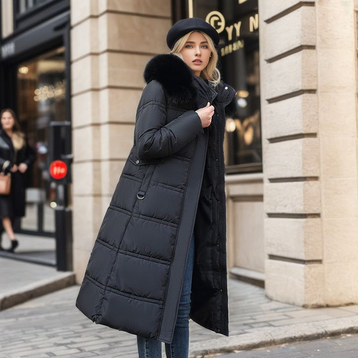 Long Fur Hood Winter Coat for Women, Slim Belted Warm Coat