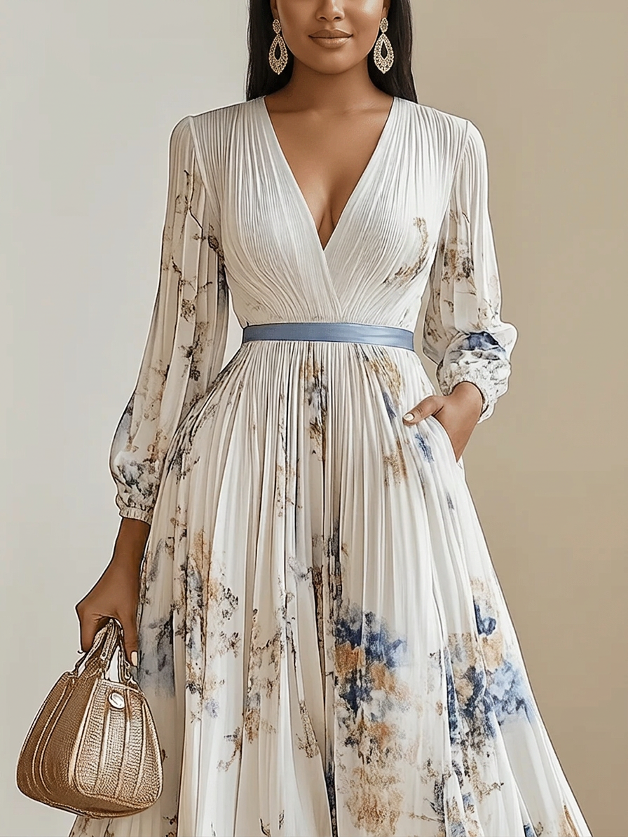 Kaia | White Floral Chiffon Balloon Sleeve Maxi Dress