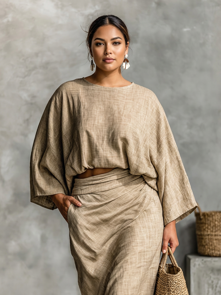 Two-piece set with long skirt and batwing sleeves