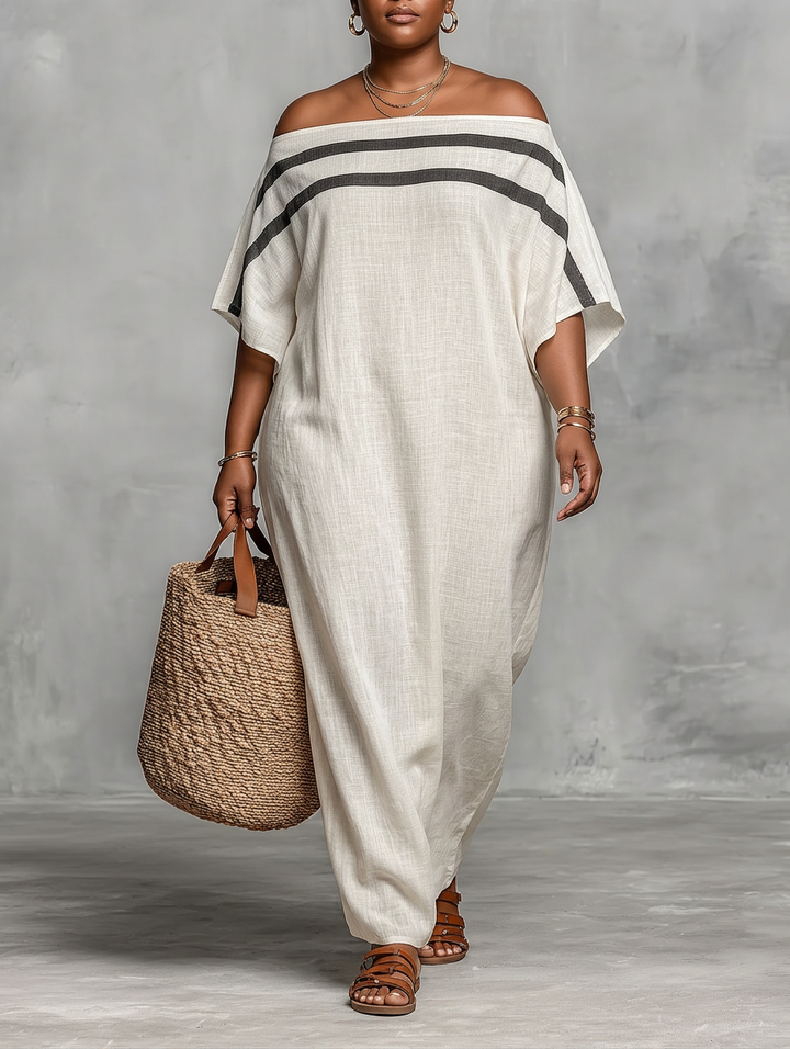 Ffion Maxi Dress for Women with Off-the-Shoulder Neckline and Batwing Sleeves