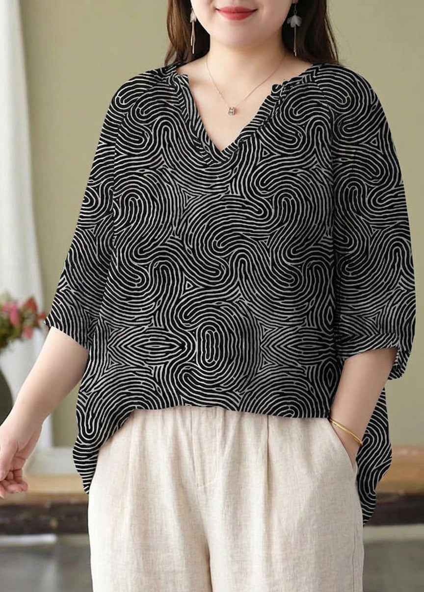 Estelle - Boutique Pink V Neck Print Loose Fall Half Sleeve Blouses