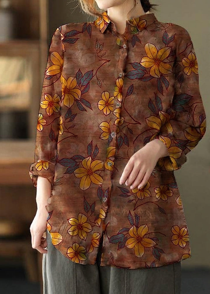 Liora -  Spring Tunic Pattern Photography Red Print Blouse