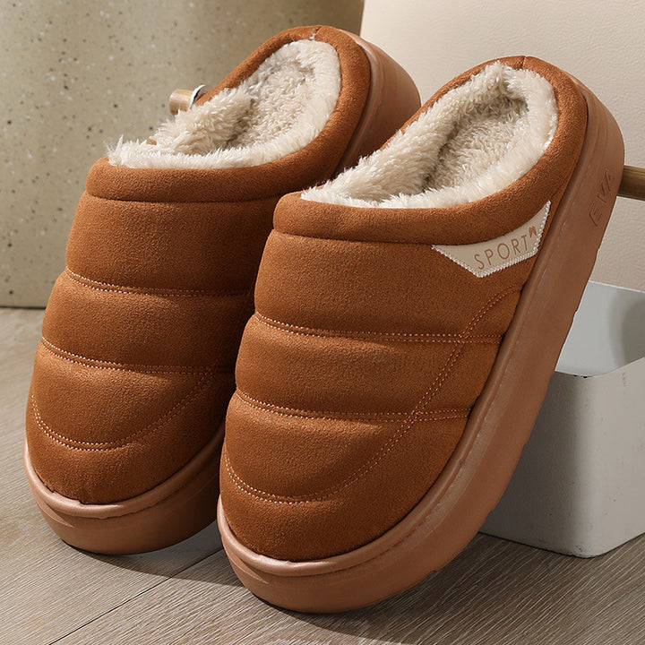 Solid Plush Suede Slippers with Thick EVA Sole