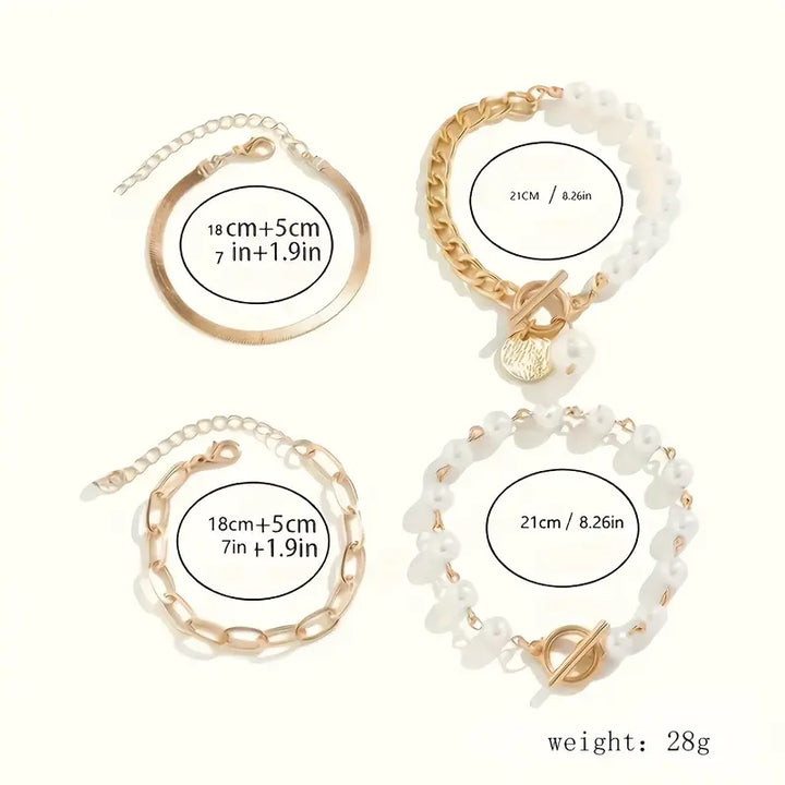 Fauna Gold 4-Piece Bracelet Set - Snake, Pearls &amp; Links | Gold