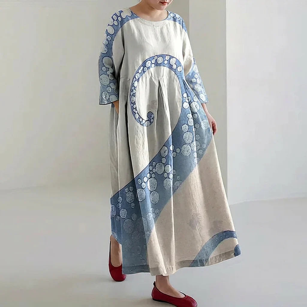 Adair | Octopus Art Linen Blend Casual Maxi Dress