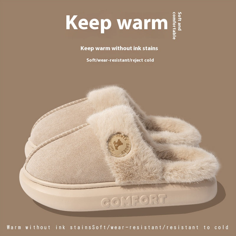 Plush Fleece Slippers for Women and Men, Thick Sole