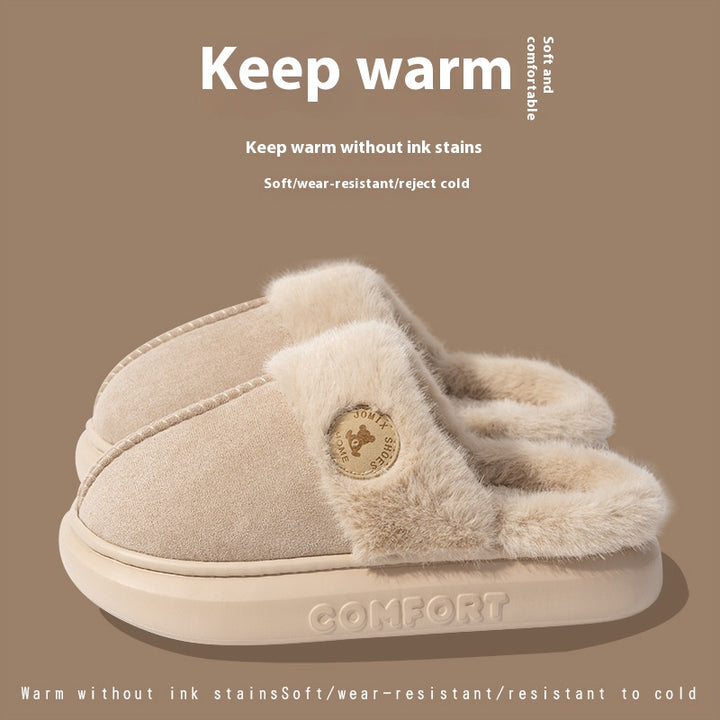 Plush Fleece Slippers for Women and Men, Thick Sole