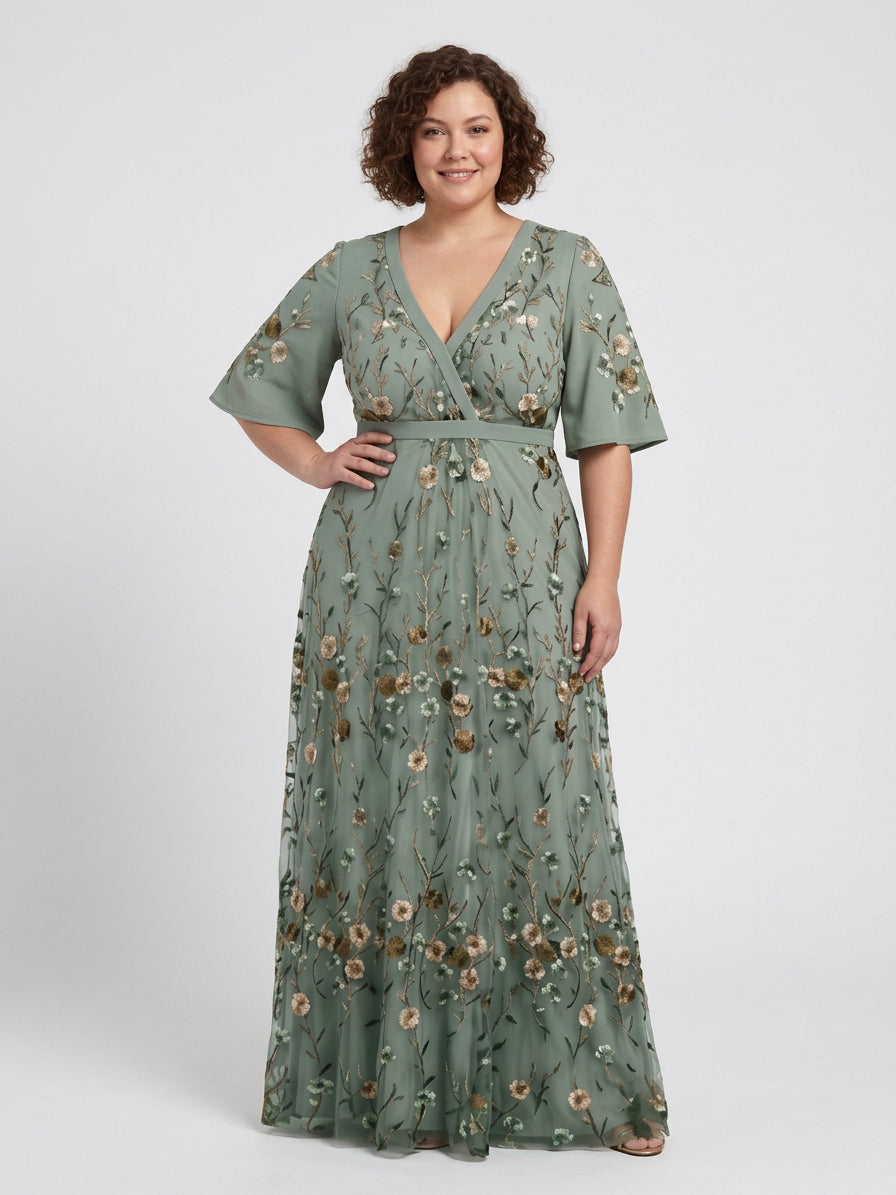 Honora | Floral V Neck Short Sleeve Maxi Dress