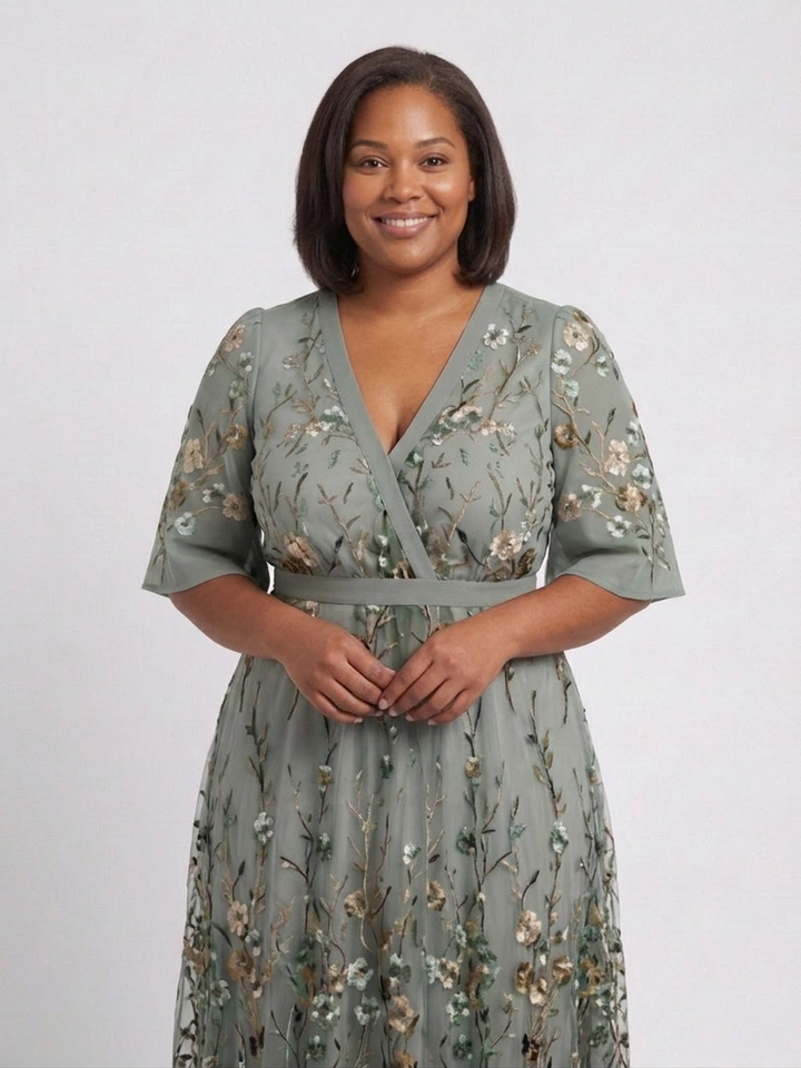 Stella &amp; Grace™ | Floral V Neck Short Sleeve Maxi Dress