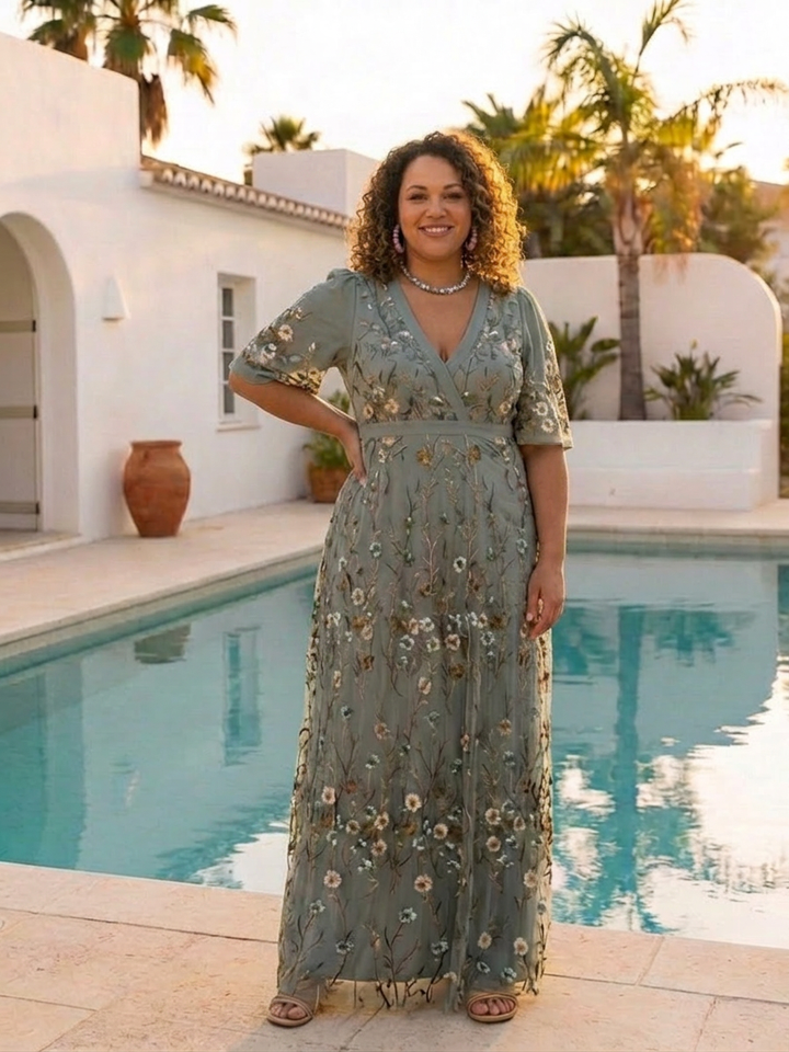 Stella &amp; Grace™ | Floral V Neck Short Sleeve Maxi Dress
