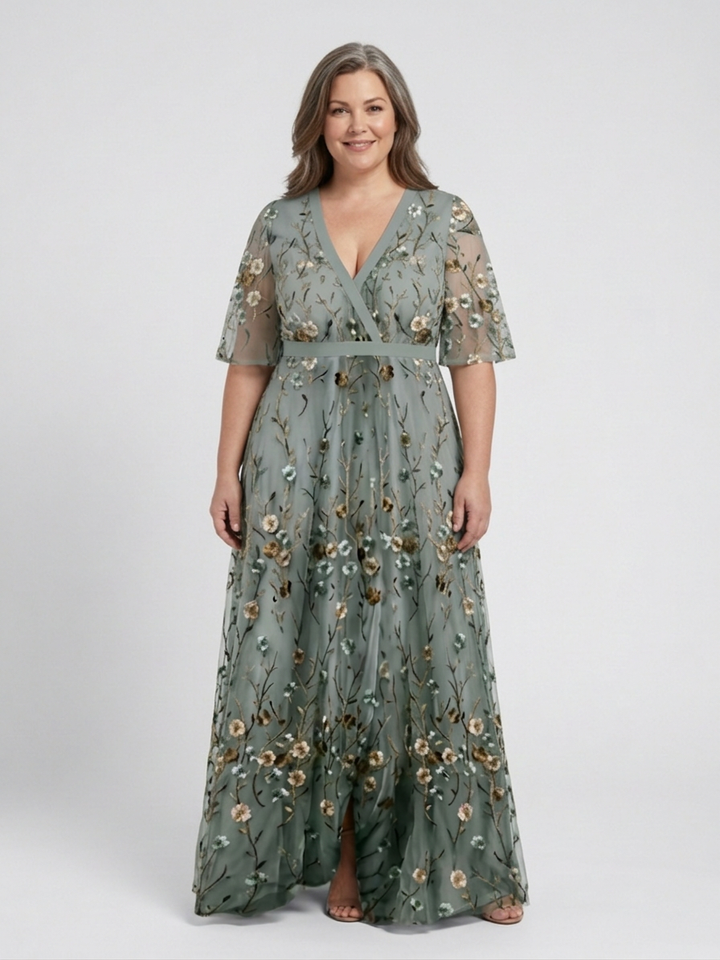 Honora | Floral V Neck Short Sleeve Maxi Dress