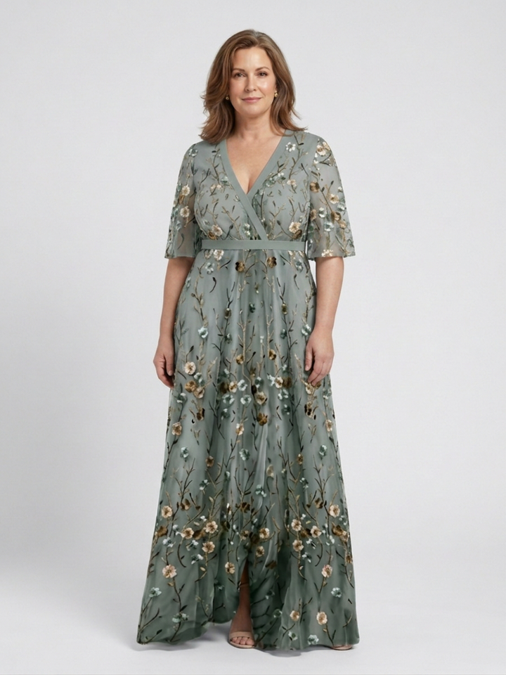 Stella &amp; Grace™ | Floral V Neck Short Sleeve Maxi Dress