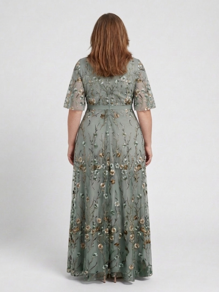 Honora | Floral V Neck Short Sleeve Maxi Dress