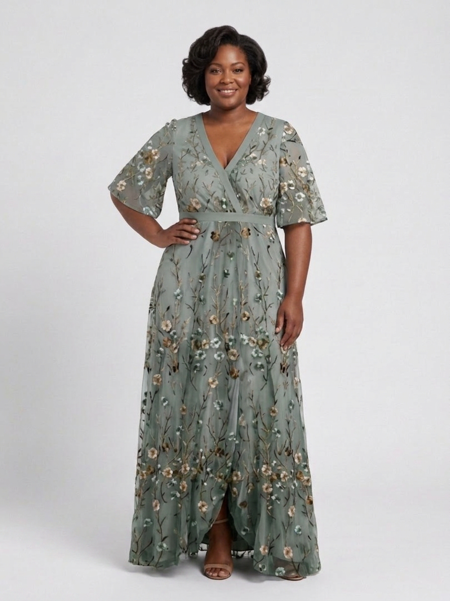 Stella &amp; Grace™ | Floral V Neck Short Sleeve Maxi Dress