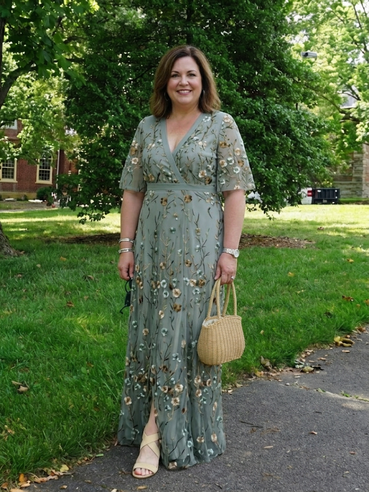 Honora | Floral V Neck Short Sleeve Maxi Dress
