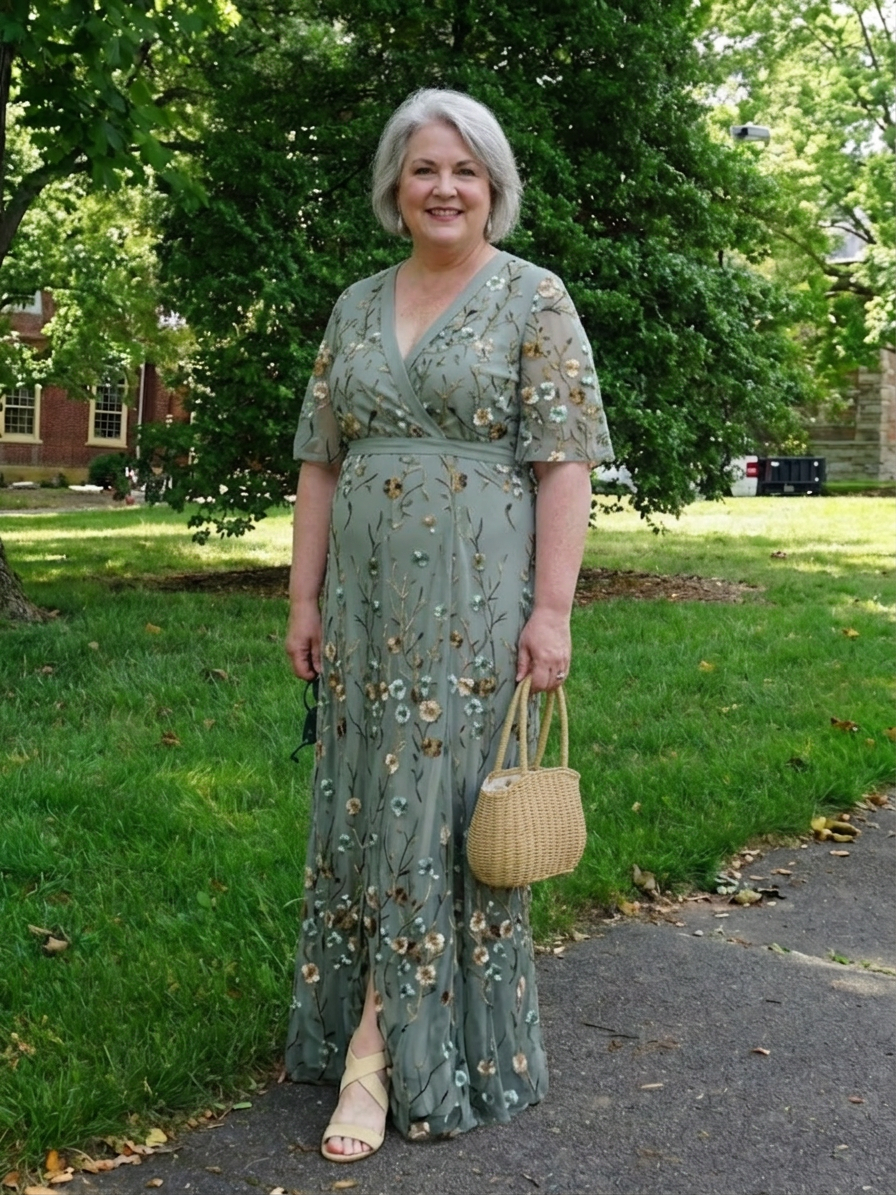 Stella &amp; Grace™ | Floral V Neck Short Sleeve Maxi Dress
