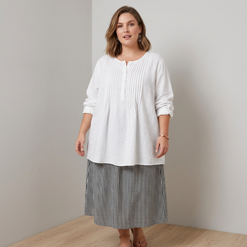 Farah┃Solid color, casual tunic with buttons