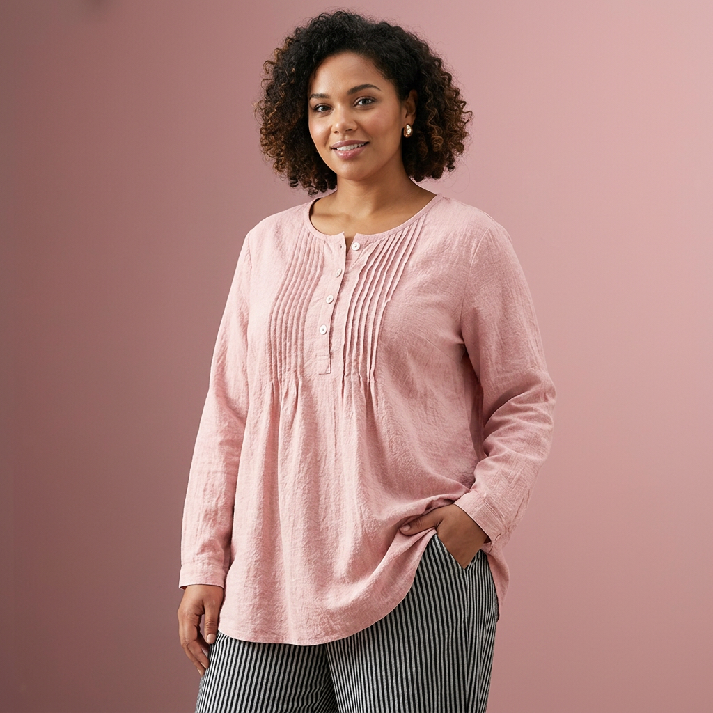 Farah┃Solid color, casual tunic with buttons