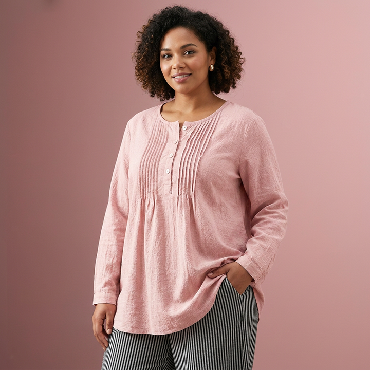 Farah┃Solid color, casual tunic with buttons