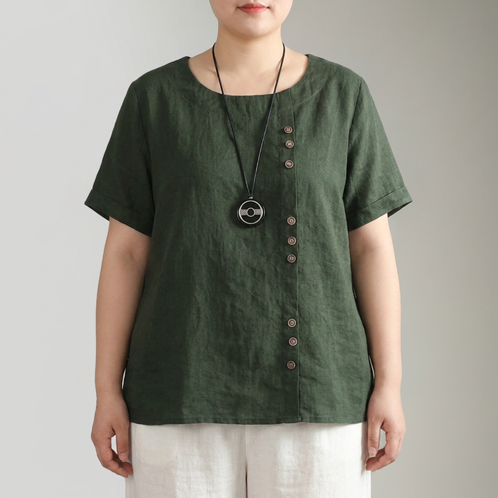 Opaline round neck button-up T-shirt