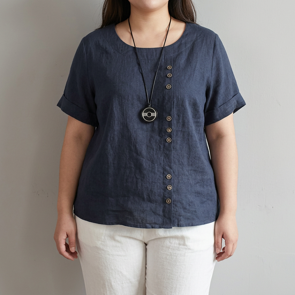 Opaline round neck button-up T-shirt