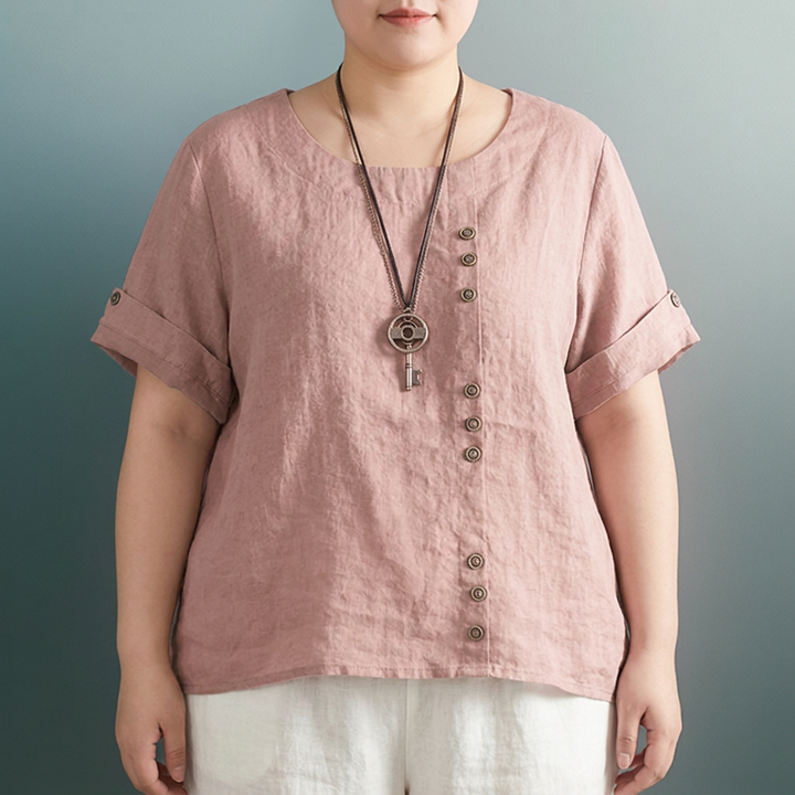 Opaline round neck button-up T-shirt