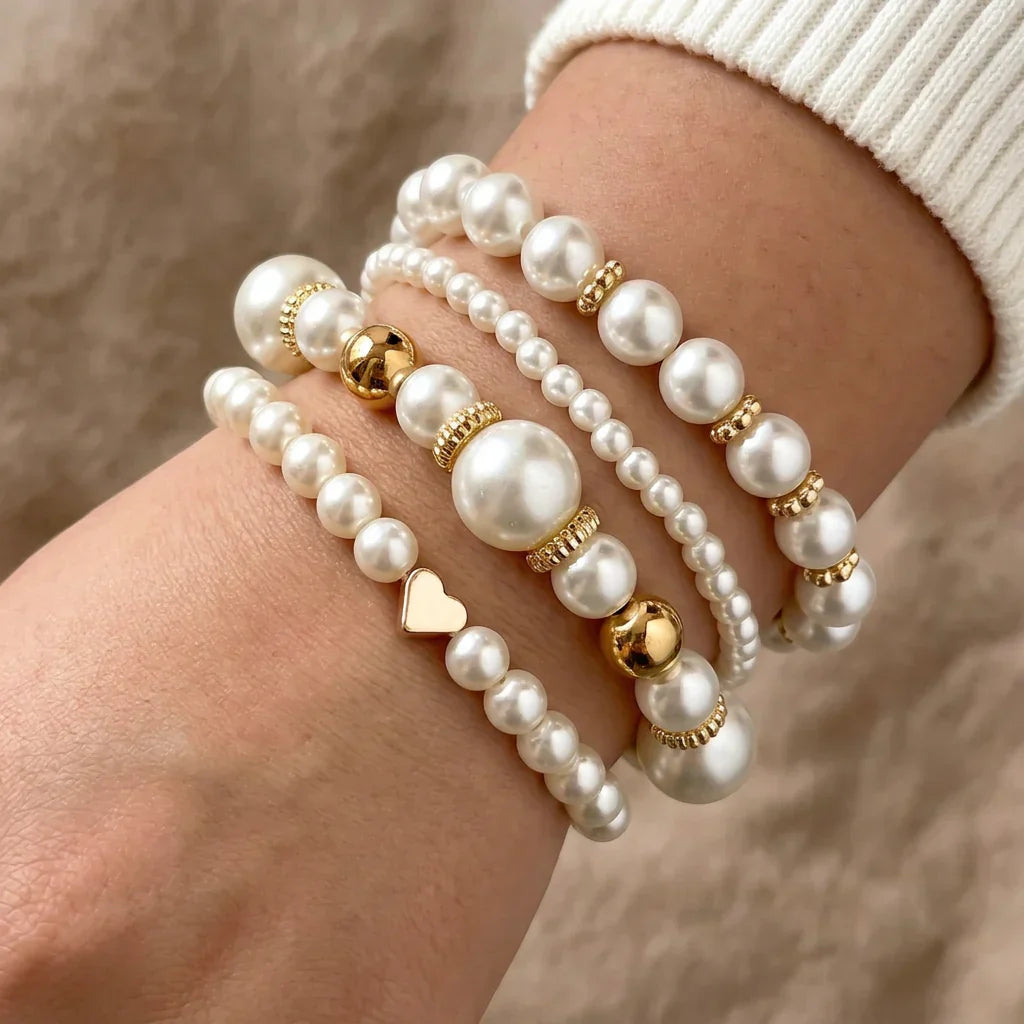 Tindra Pearl Bracelet Set | Gold