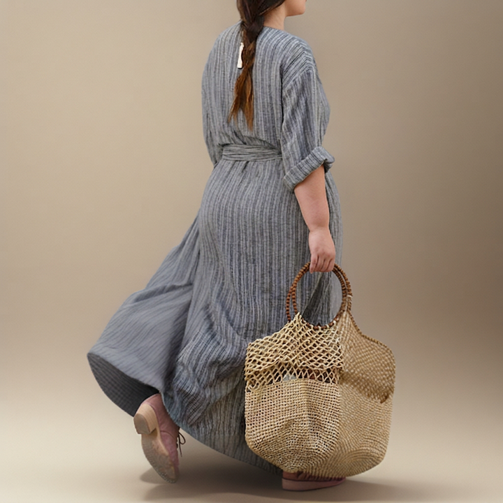 Hailey┃Casual long dress with vintage stripes and V-neck