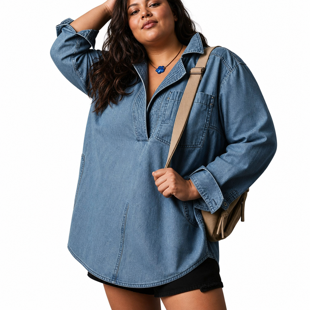 Emilia | Chic V-Neck Denim Tunic Top