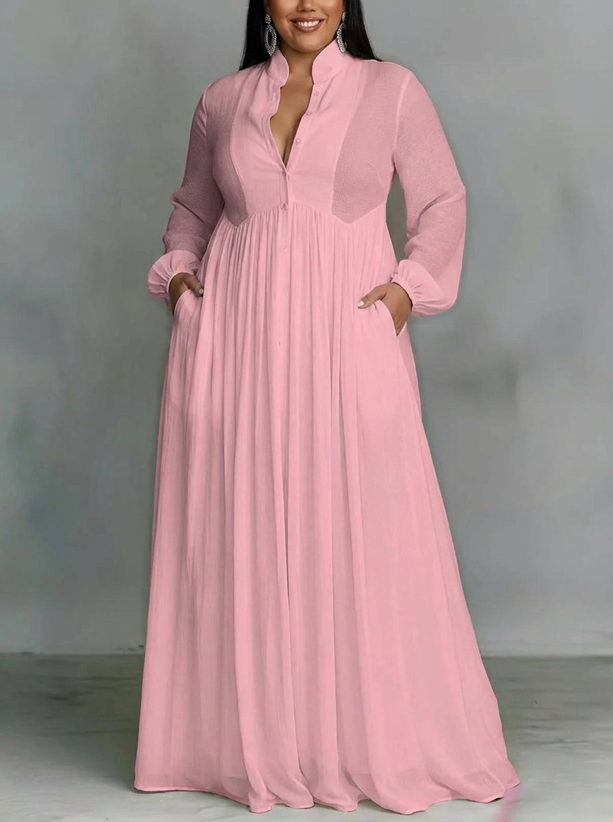 Edith | Pink Flowing Button-Front Maxi Dress
