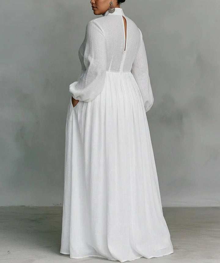 Sunniva | White Flowing Button-Front Maxi Dress