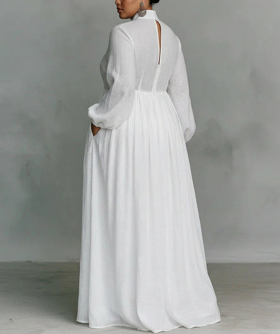Sylvie | White Flowing Button-Front Maxi Dress