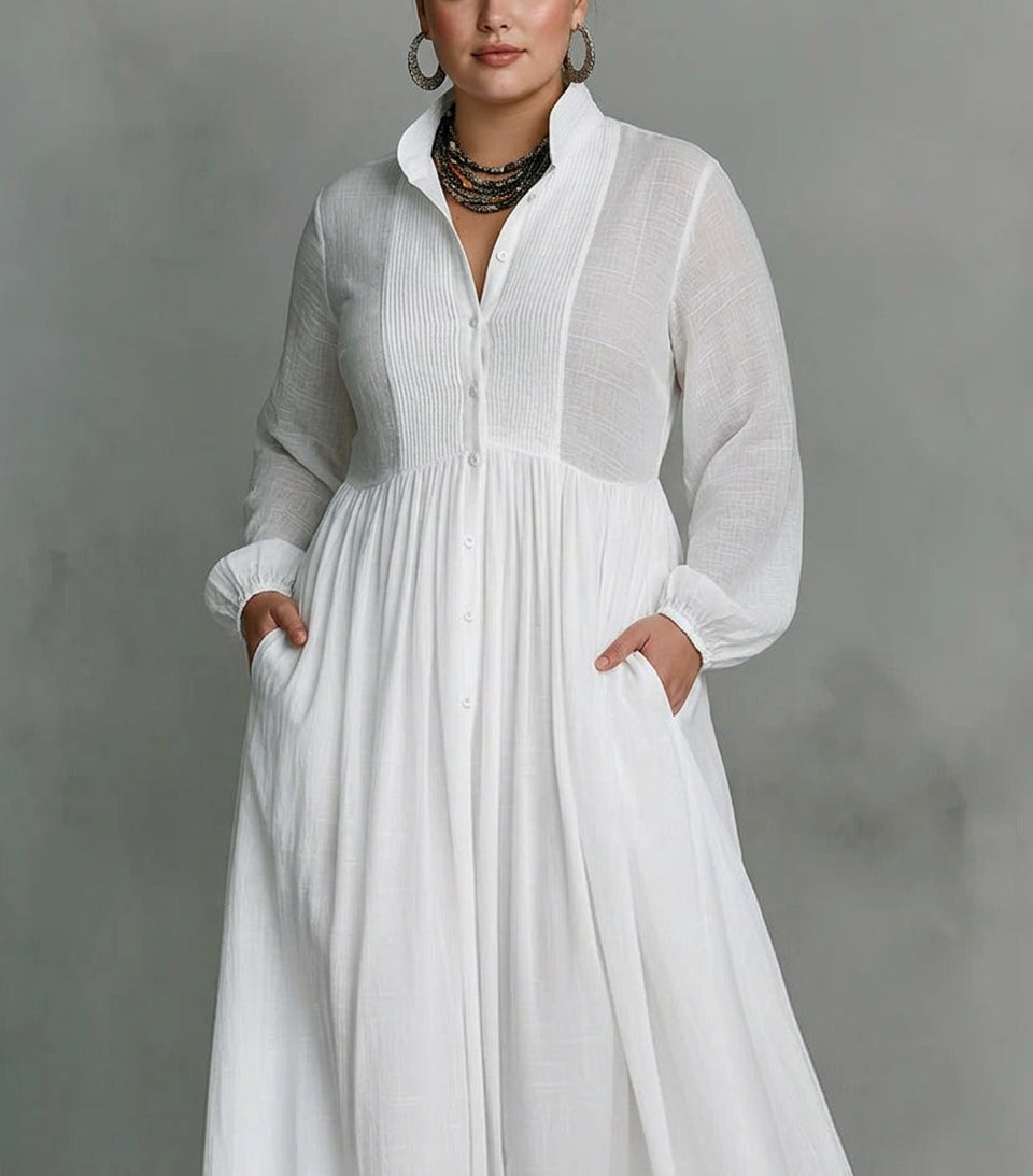 Sylvie | White Flowing Button-Front Maxi Dress