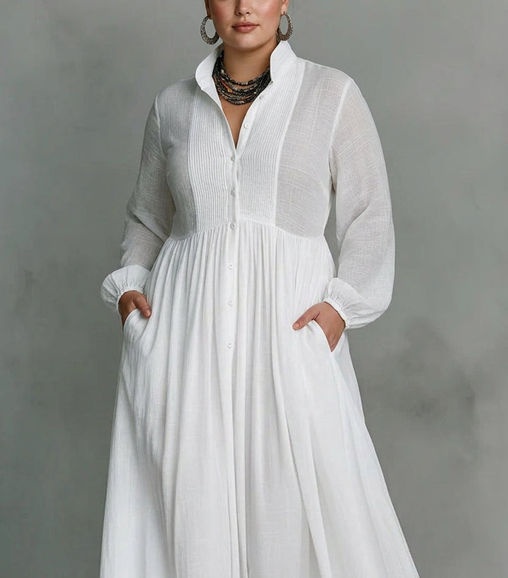 Sunniva | White Flowing Button-Front Maxi Dress