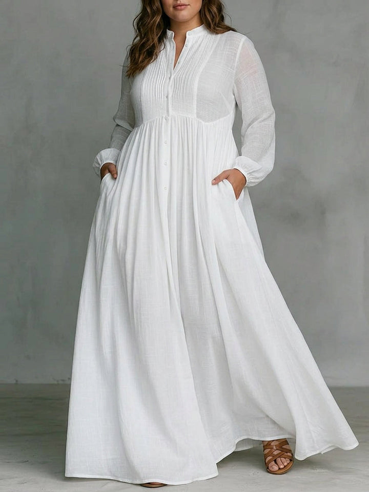 Sylvie | White Flowing Button-Front Maxi Dress