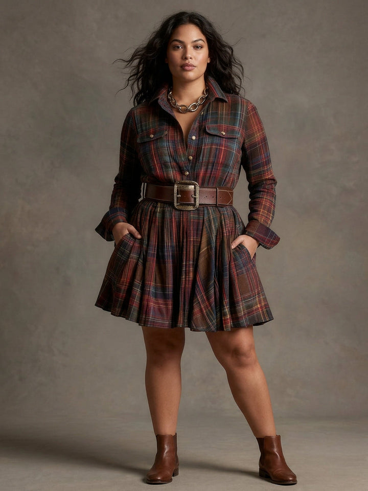 Vintage Red and Brown Checked Mini Dress (Includes Belt)
