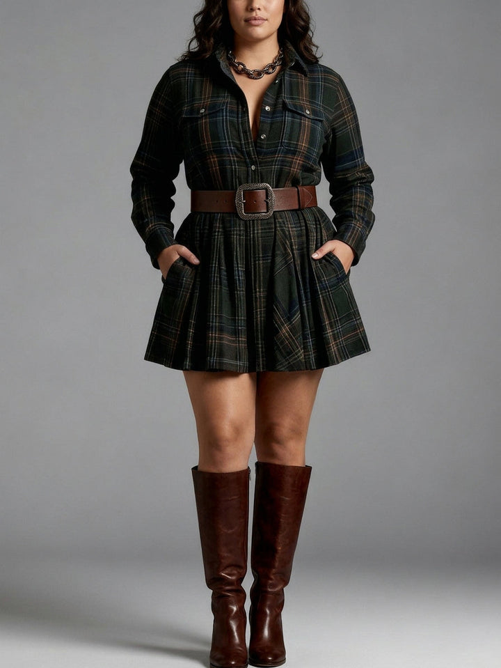 Vintage Red and Brown Checked Mini Dress (Includes Belt)
