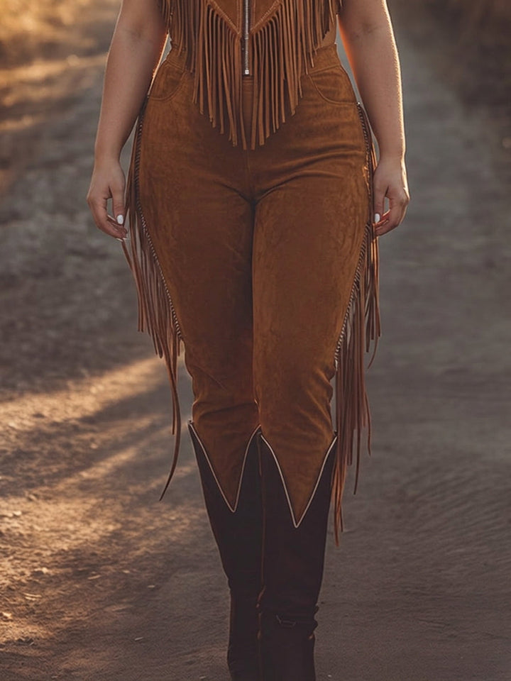 Solveig - Brown Suede Zip-Up Jumpsuit