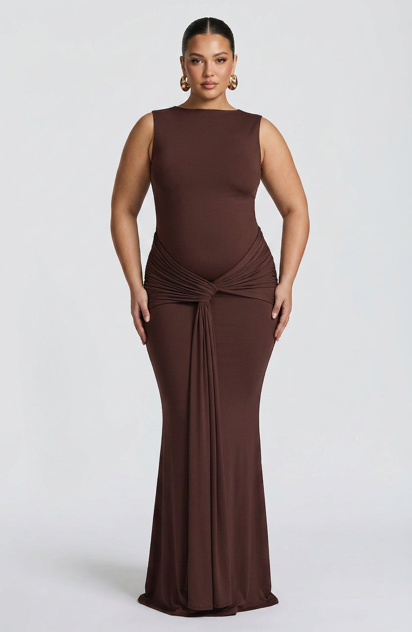 Lottie Maxi Dress - Plum Brown