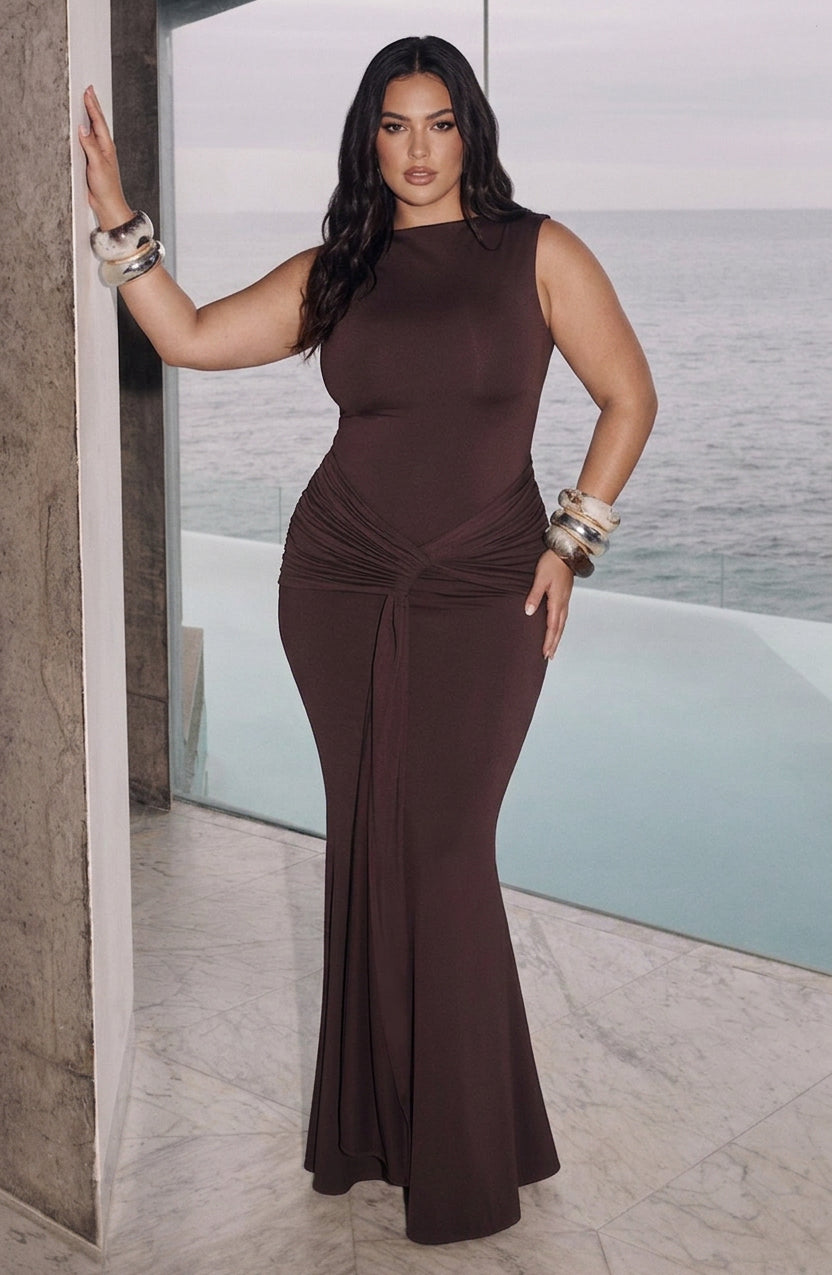 Lottie Maxi Dress - Plum Brown