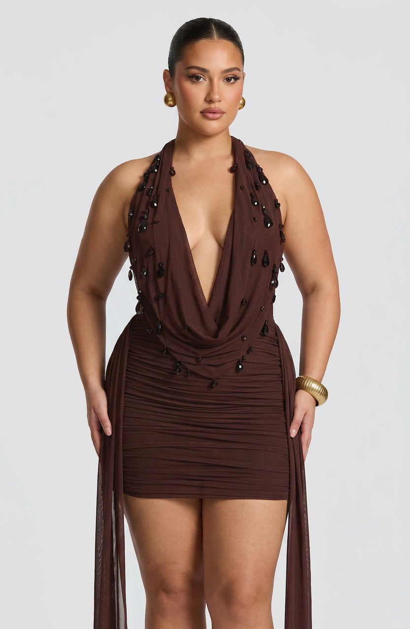 Anaïs Mini Dress - Plum Brown