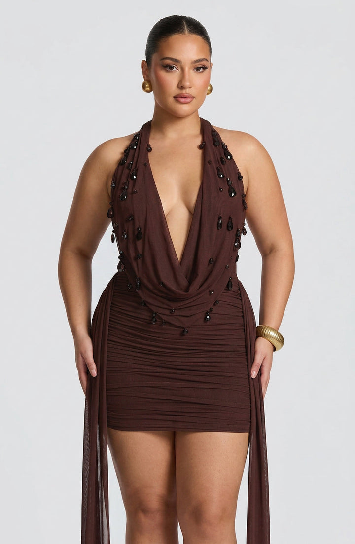 Anaïs Mini Dress - Plum Brown
