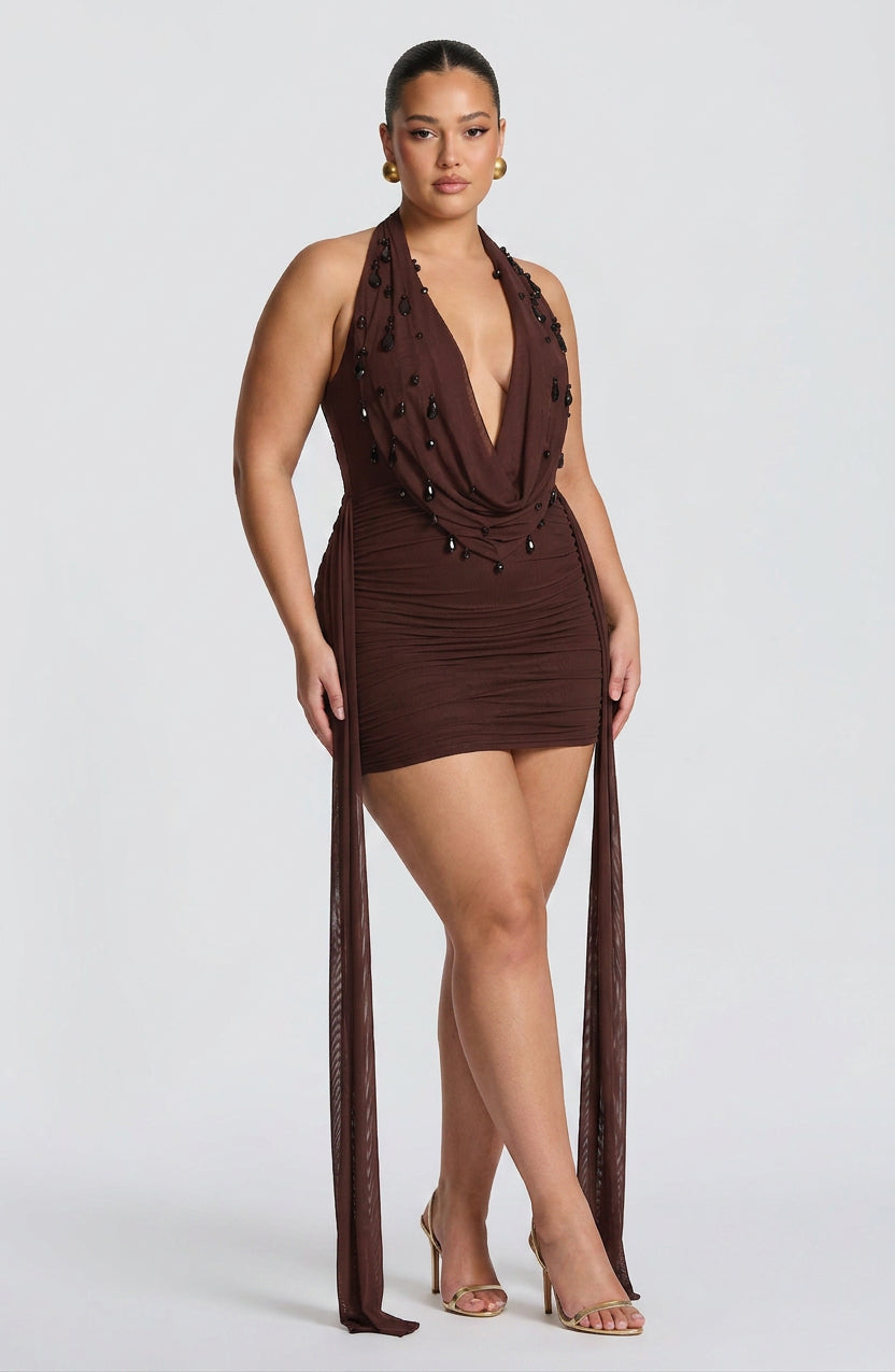 Anaïs Mini Dress - Plum Brown