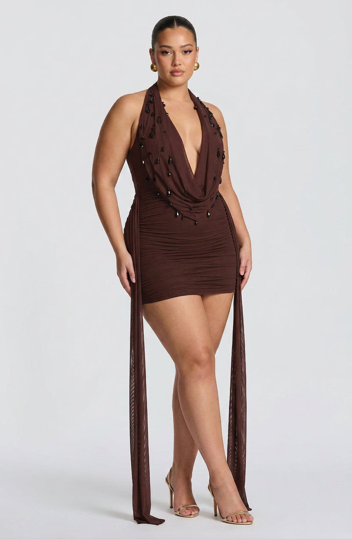 Anaïs Mini Dress - Plum Brown