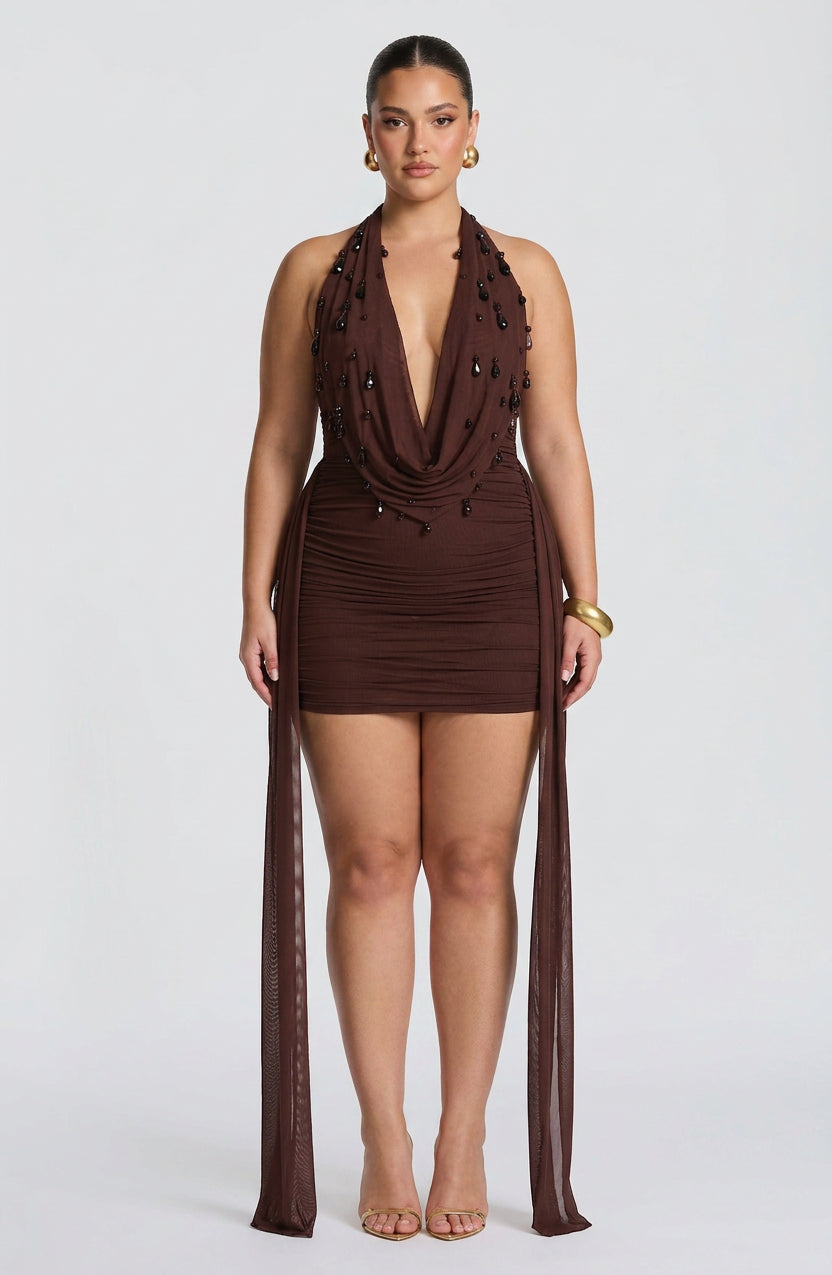 Anaïs Mini Dress - Plum Brown