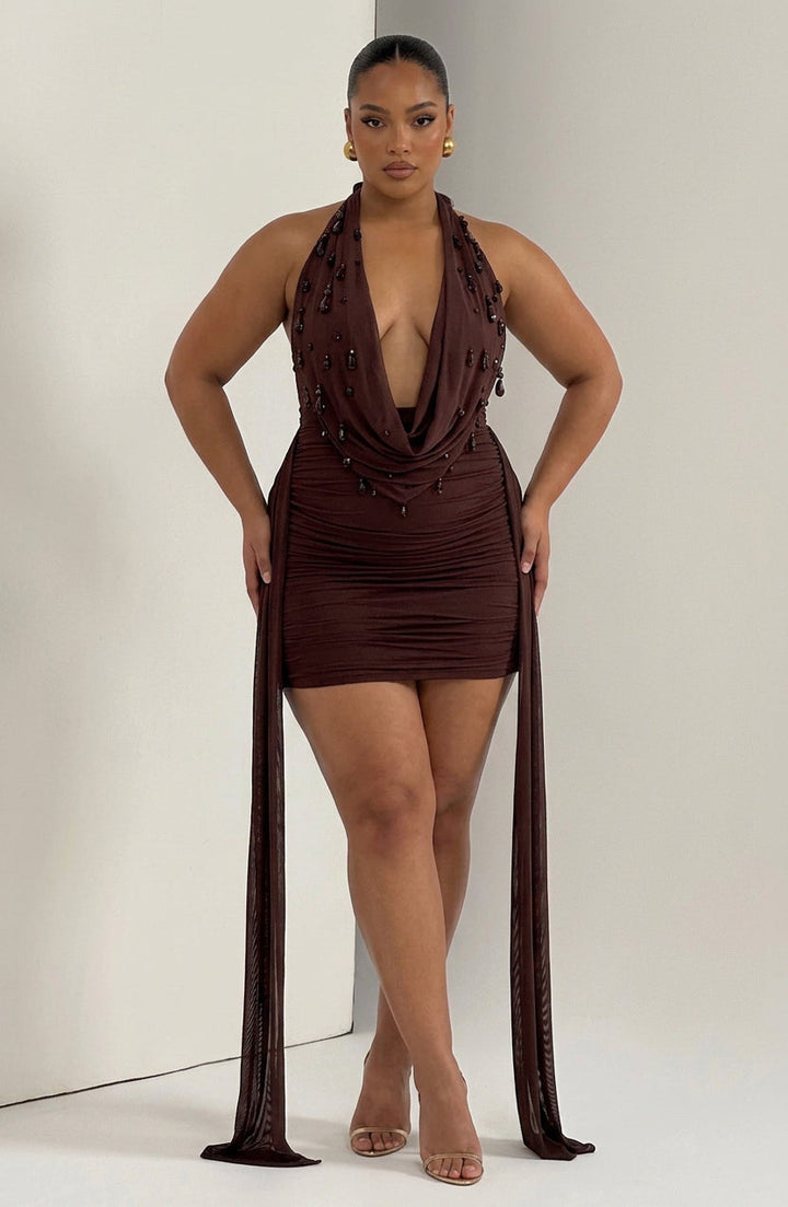 Anaïs Mini Dress - Plum Brown